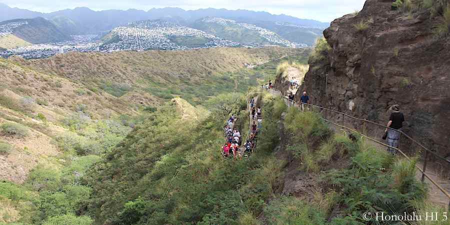 Climbing towards the top of Diamond Head Crater