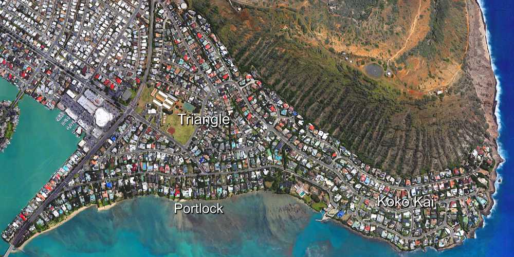 Aerial Map of Hawaii Kai's Portlock, Triangle and Koko Kai Neighborhoods